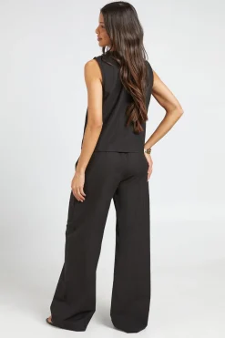 Pantalon Large Et Crop Top Effet Lin Avec Nœud Devant