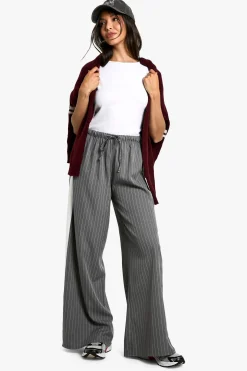 Pantalon Large À Fines Rayures Avec Taille À Cordon De Serrage
