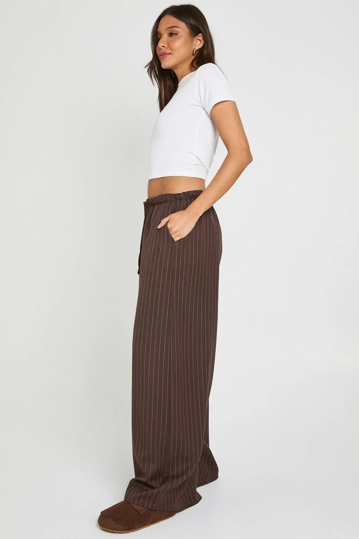 Pantalon Large À Fines Rayures Avec Cordon De Serrage Petite