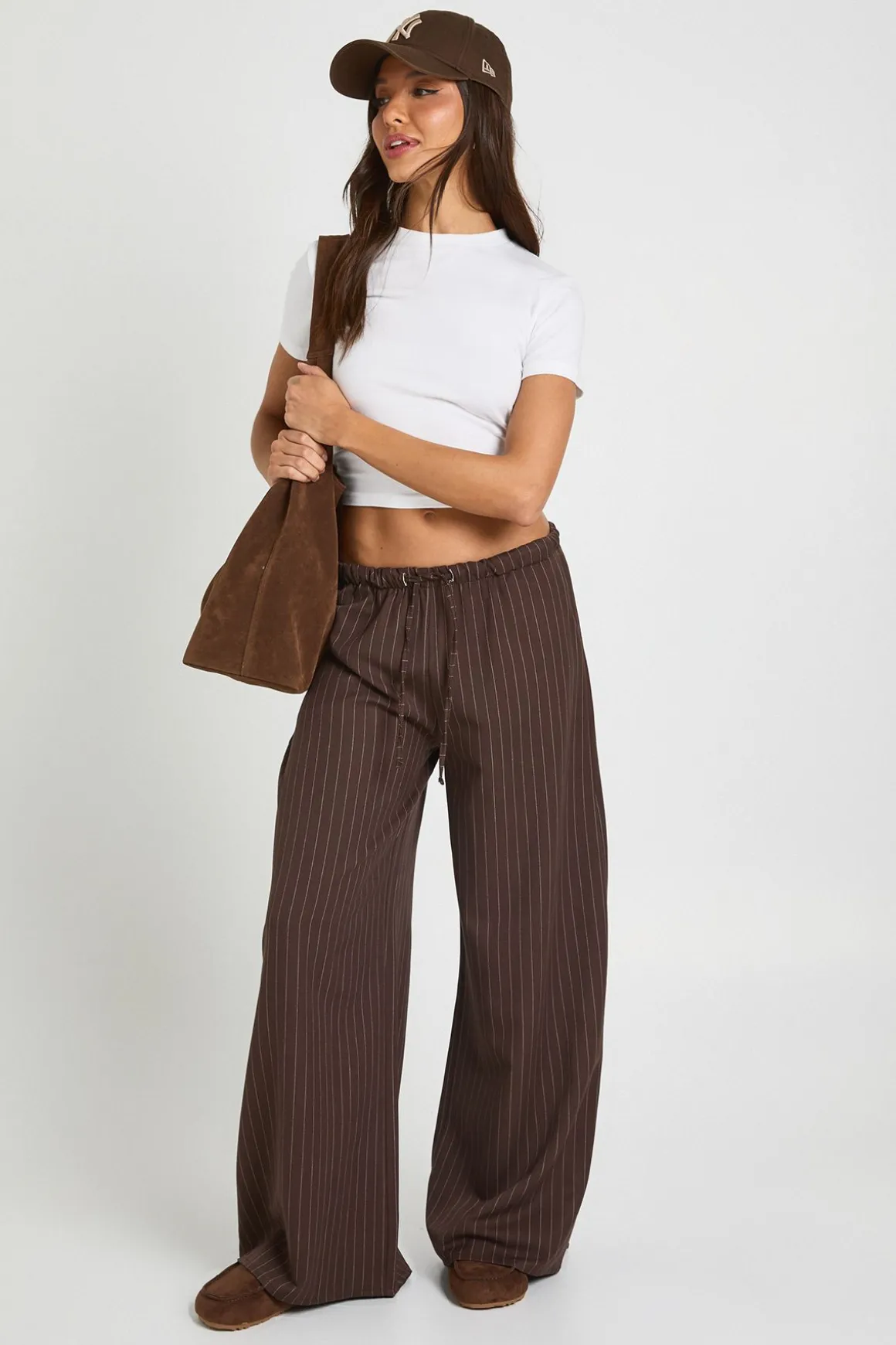 Pantalon Large À Fines Rayures Avec Cordon De Serrage Petite