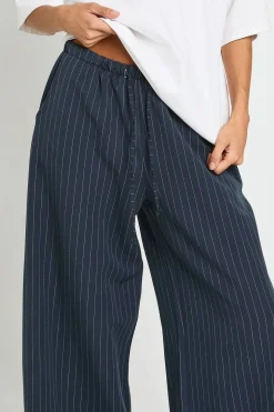 Pantalon Large À Fines Rayures Avec Cordon De Serrage Pour Grandes Tailles