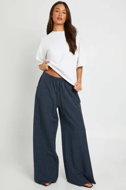 Pantalon Large À Fines Rayures Avec Cordon De Serrage Pour Grandes Tailles