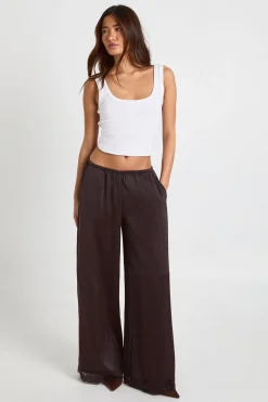 Pantalon Large à Finitions en Dentelle Satinée