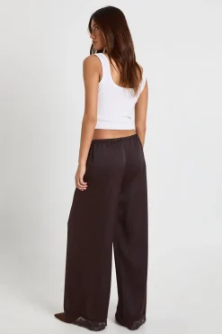 Pantalon Large à Finitions en Dentelle Satinée