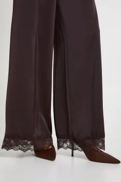 Pantalon Large à Finitions en Dentelle Satinée