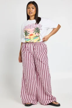 boohoo Pantalon Large Grande Taille En Popeline Rayée Avec Cordon De Serrage<Femme Pantalons