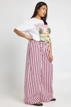 boohoo Pantalon Large Grande Taille En Popeline Rayée Avec Cordon De Serrage<Femme Pantalons