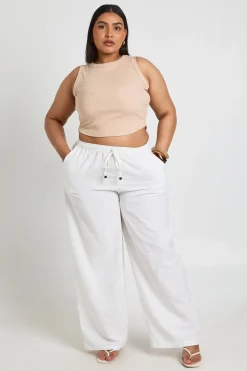 Pantalon Large Grande Taille Avec Détail De Perles Et Lien À Nouer