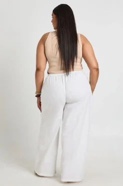 Pantalon Large Grande Taille Avec Détail De Perles Et Lien À Nouer