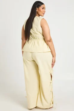 Pantalon Large Grande Taille Aspect Lin Avec Liens Latéraux
