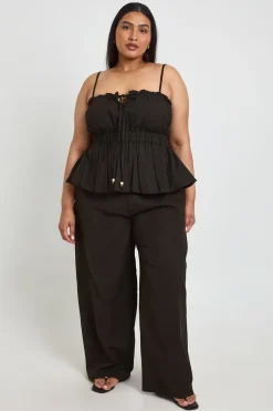 Pantalon Large Grande Taille Avec Détail De Perles Et Lien À La Taille
