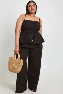 Pantalon Large Grande Taille Avec Détail De Perles Et Lien À La Taille
