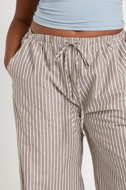 Pantalon Large Grande Taille À Rayures Tissées Et Taille Élastiquée