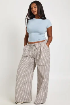 Pantalon Large Grande Taille À Rayures Tissées Et Taille Élastiquée