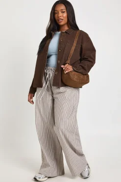 Pantalon Large Grande Taille À Rayures Tissées Et Taille Élastiquée