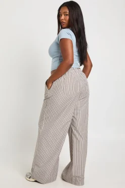 Pantalon Large Grande Taille À Rayures Tissées Et Taille Élastiquée