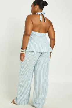 Pantalon Large Grande Taille À Rayures Avec Taille Élastiquée