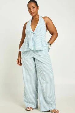 Pantalon Large Grande Taille À Rayures Avec Taille Élastiquée