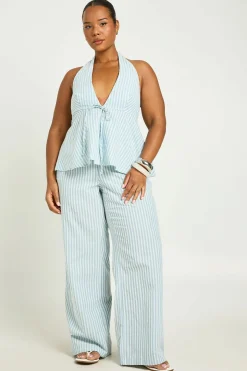 Pantalon Large Grande Taille À Rayures Avec Taille Élastiquée