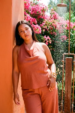 boohoo Pantalon Large Grande Taille À Rayures Avec Taille Élastiquée Et Finition Pêche<Femme Pantalons