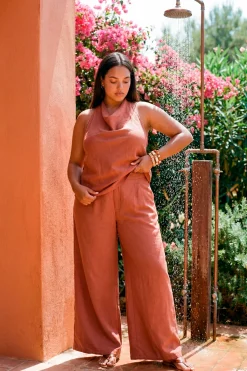 boohoo Pantalon Large Grande Taille À Rayures Avec Taille Élastiquée Et Finition Pêche<Femme Pantalons