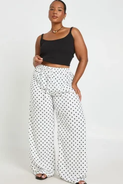 Pantalon Large Grande Taille En Jersey Texturé À Pois
