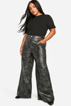 boohoo Pantalon Large Grande Taille En Synthétique Effet Délavé<Femme Pantalons