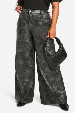 boohoo Pantalon Large Grande Taille En Synthétique Effet Délavé<Femme Pantalons
