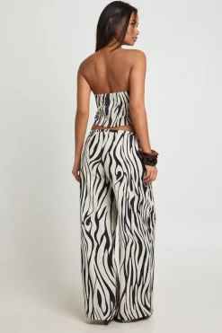 Pantalon Large À Imprimé Zèbre Effet Lin