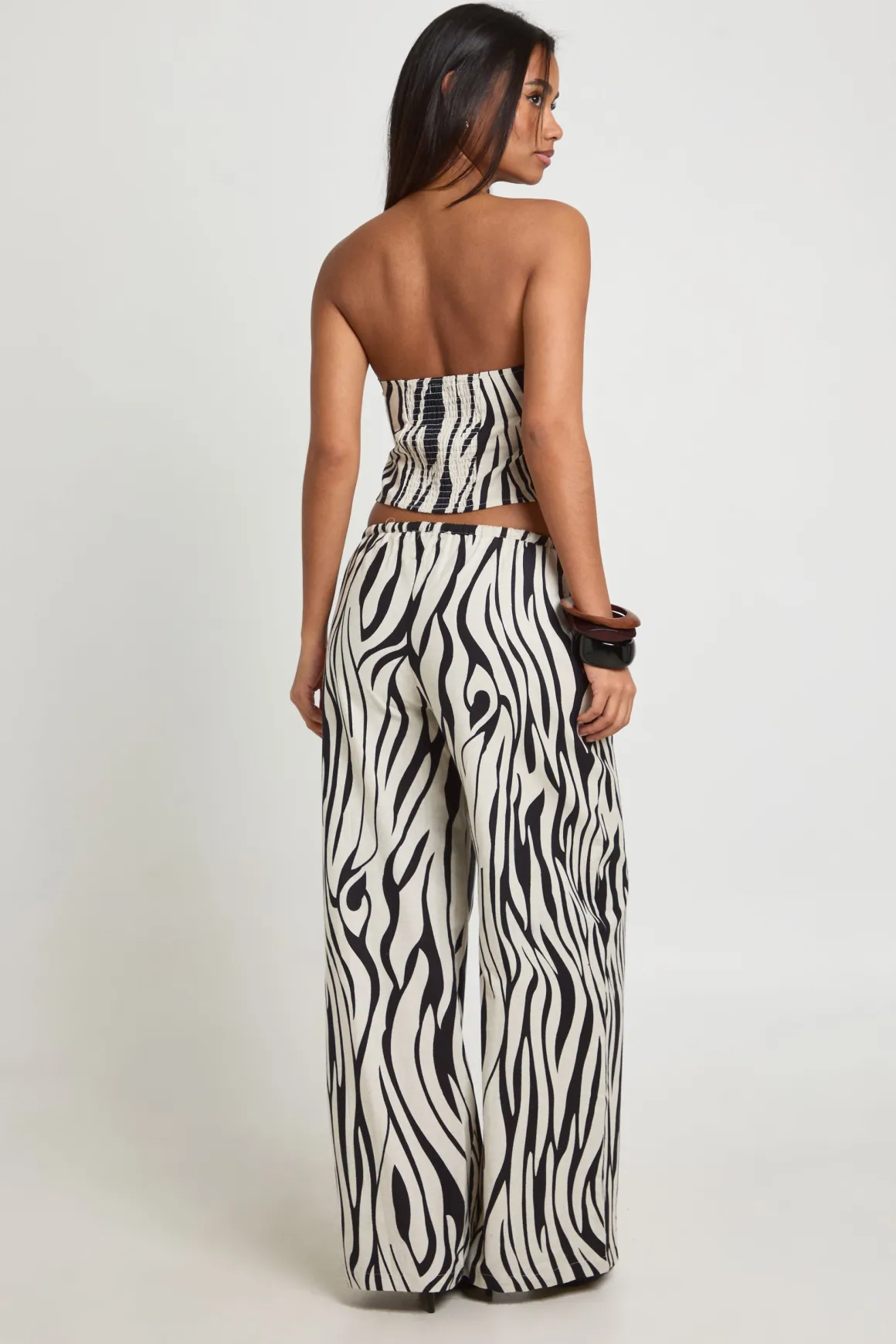 Pantalon Large À Imprimé Zèbre Effet Lin