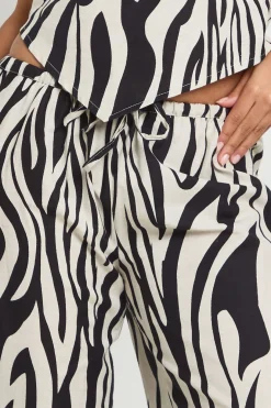 Pantalon Large À Imprimé Zèbre Effet Lin