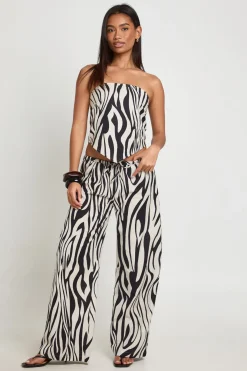 Pantalon Large À Imprimé Zèbre Effet Lin