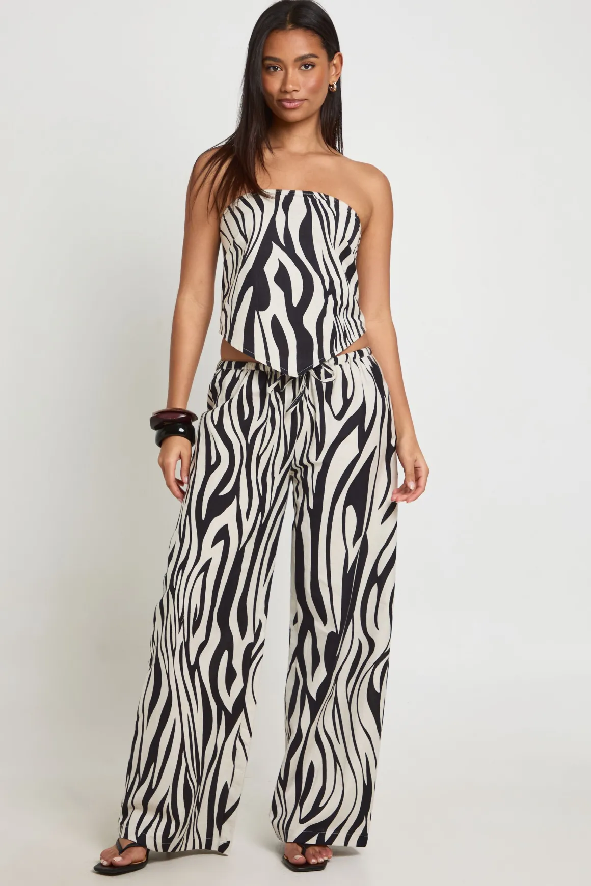 Pantalon Large À Imprimé Zèbre Effet Lin