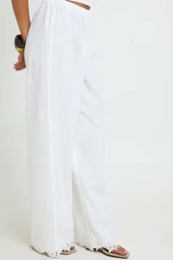 Pantalon Large À Jambes Larges Avec Bordure Brodée Pour Grande Taille