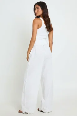 Pantalon Large À Jambes Larges Avec Bordure Brodée Pour Grande Taille