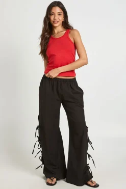 Pantalon Large À Jambes Évasées Avec Liens Latéraux Aspect Lin
