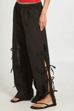 Pantalon Large À Jambes Évasées Avec Liens Latéraux Aspect Lin