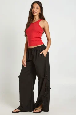 Pantalon Large À Jambes Évasées Avec Liens Latéraux Aspect Lin