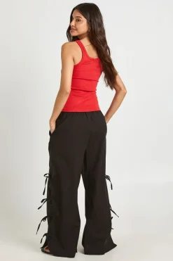 Pantalon Large À Jambes Évasées Avec Liens Latéraux Aspect Lin