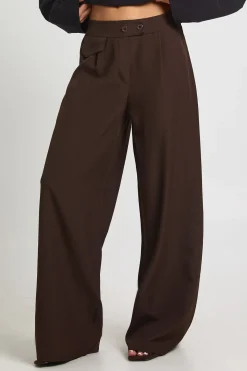 boohoo Pantalon Large À Jambes Évasées Avec Détail De Poches Tissées<Femme Pantalons|Looks Chocolat