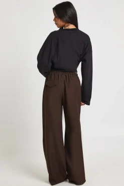 boohoo Pantalon Large À Jambes Évasées Avec Détail De Poches Tissées<Femme Pantalons|Looks Chocolat