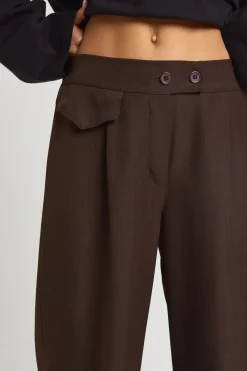 boohoo Pantalon Large À Jambes Évasées Avec Détail De Poches Tissées<Femme Pantalons|Looks Chocolat