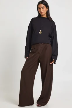 boohoo Pantalon Large À Jambes Évasées Avec Détail De Poches Tissées<Femme Pantalons|Looks Chocolat