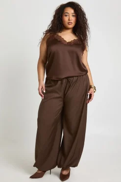 Pantalon Large à Jambes Évasées avec Nœud Devant - Grande Taille