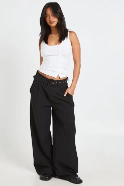Pantalon Large À Jambes Évasées Avec Ceinture En Tissu Assorti Petite
