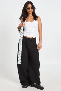 Pantalon Large À Jambes Évasées Avec Ceinture En Tissu Assorti Petite