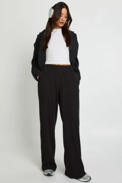 Pantalon Large À Jambes Évasées Côtelé Taille Haute