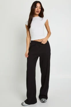 Pantalon Large À Jambes Évasées Côtelé Taille Haute