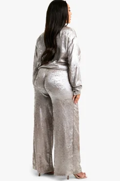 Pantalon Large Métallique Plus Diamante