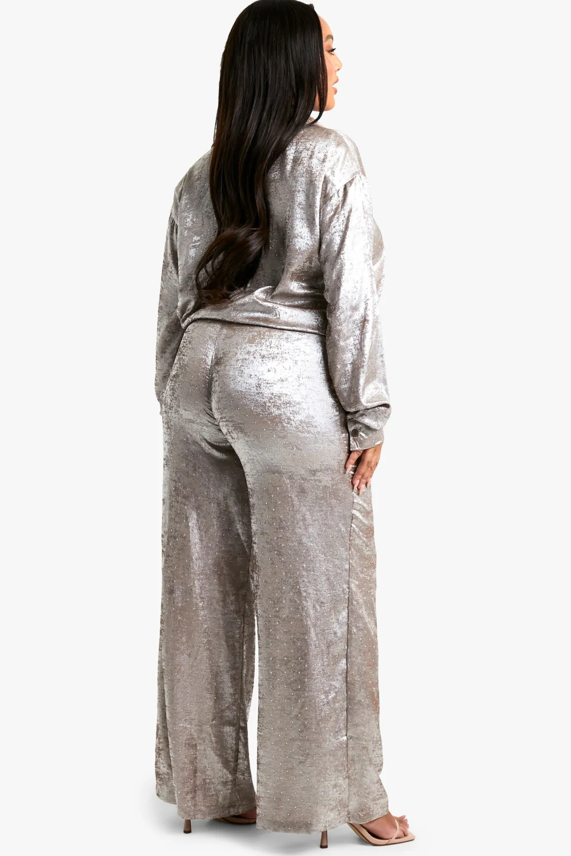 Pantalon Large Métallique Plus Diamante